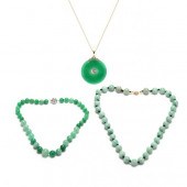 TWO JADE BEAD NECKLACES AND A