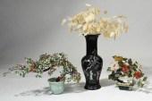 TWO JADE & HARDSTONE BONSAI TR