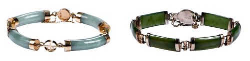 TWO JADE LINK BRACELETSfour jade