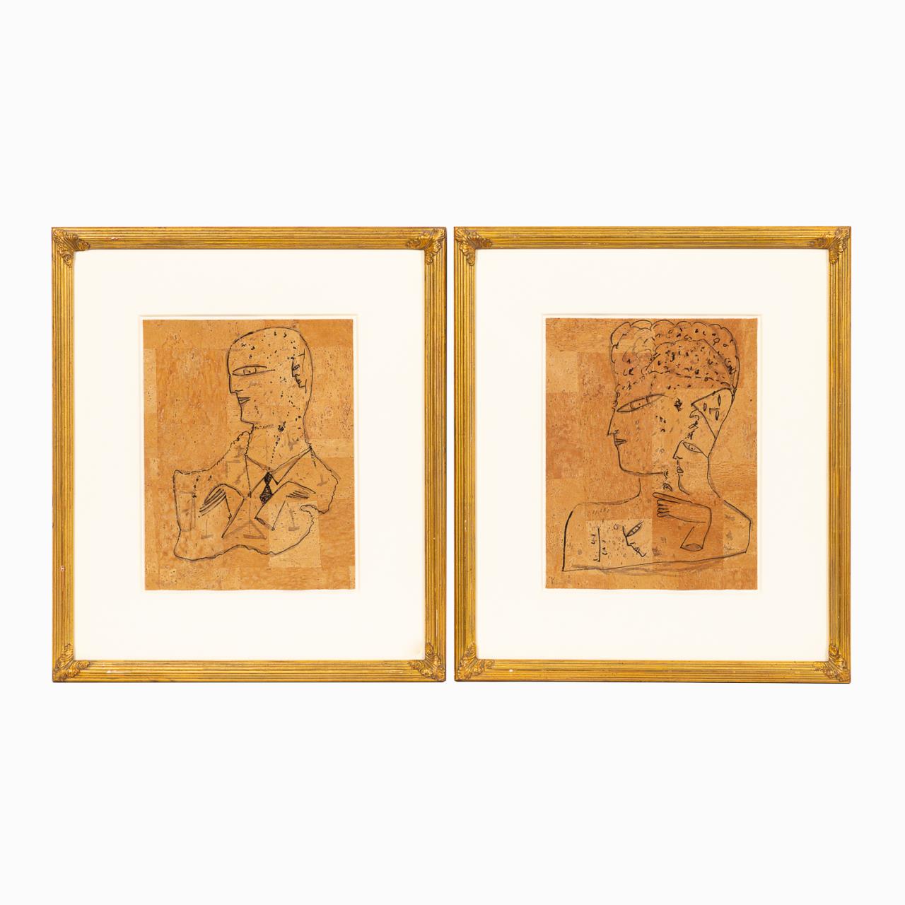 TWO JAMALI FIGURAL WORKS ON CORK