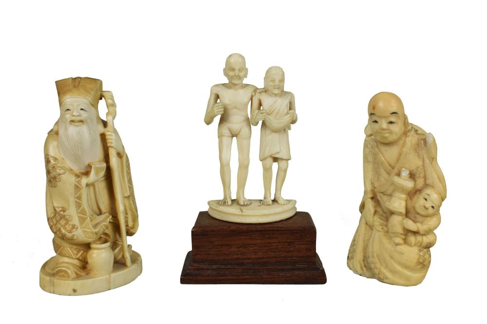 TWO JAPANESE AND AN INDIAN CARVED