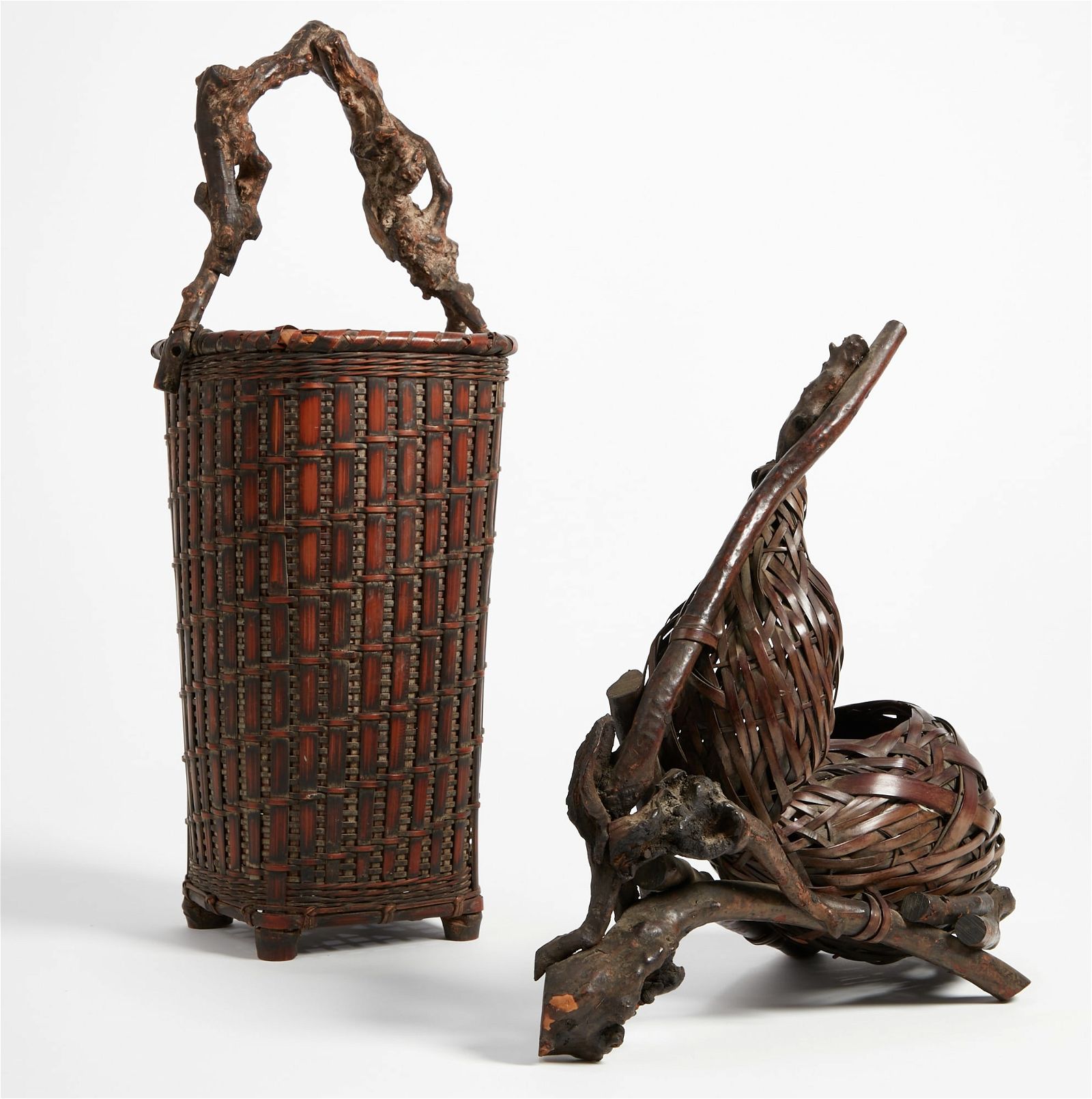 TWO JAPANESE BAMBOO AND WOOD