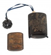 TWO JAPANESE BLACK LACQUER THR
