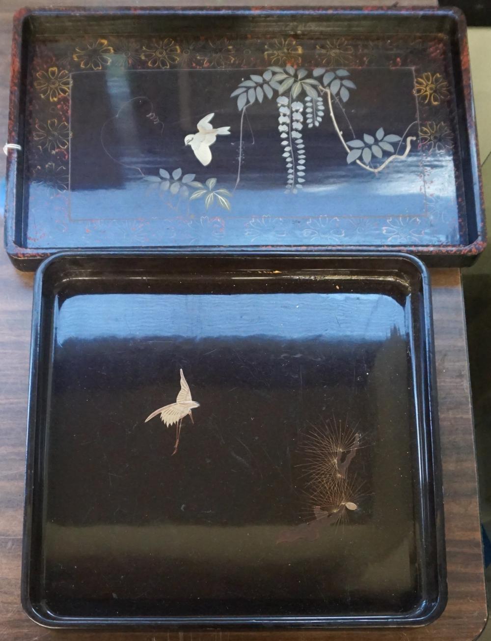 TWO JAPANESE BLACK LACQUER TRAYSTwo
