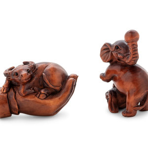 Two Japanese Boxwood Netsuke