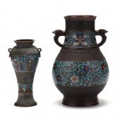 TWO JAPANESE BRONZE AND CHAMPL