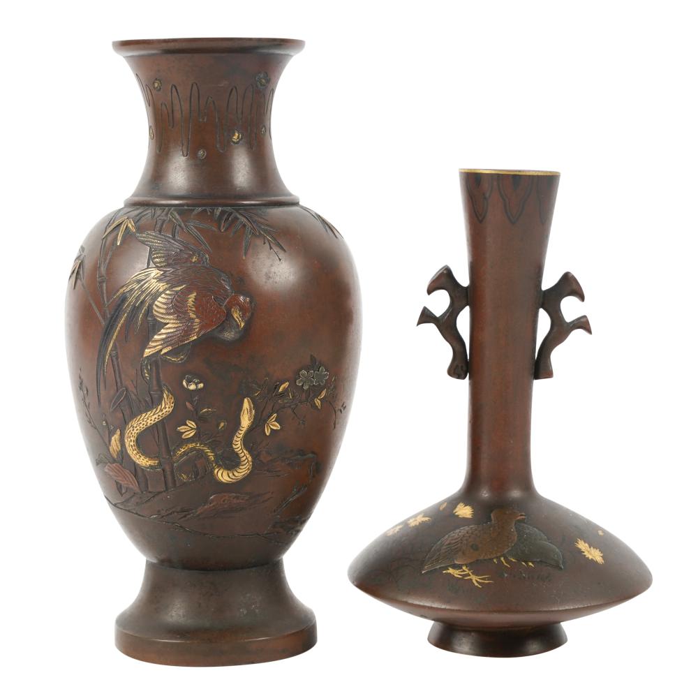 TWO JAPANESE BRONZE AND MIXED