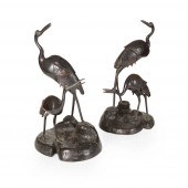 TWO JAPANESE BRONZE 'CRANE' KO
