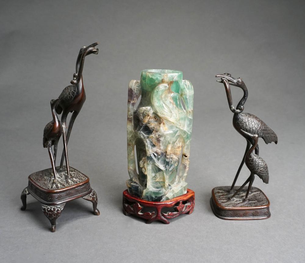 TWO JAPANESE BRONZE FIGURES OF