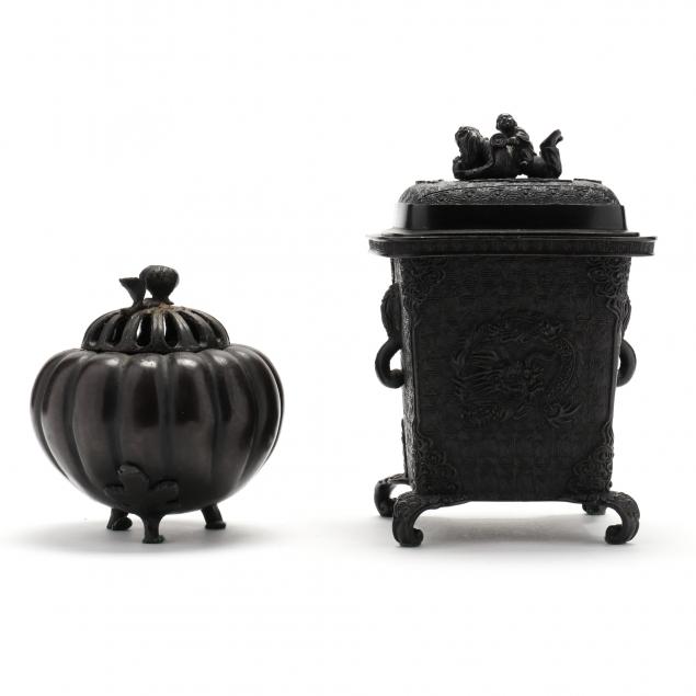 TWO JAPANESE BRONZE INCENSE BURNERS