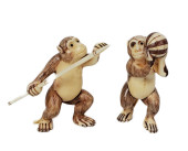 TWO JAPANESE CARVED BONE MONKE
