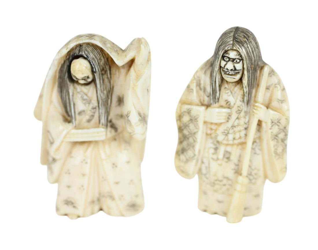 TWO JAPANESE CARVED BONE