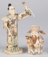 TWO JAPANESE CARVED IVORY AND