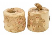 TWO JAPANESE CARVED IVORY COVE