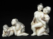 Two Japanese carved ivory erot