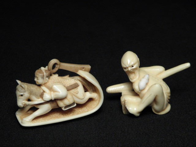 Two Japanese carved ivory