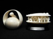 Two Japanese carved ivory nets