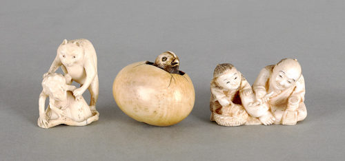 Two Japanese carved ivory netsuke