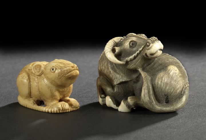 Two Japanese Carved Ivory Netsuke,