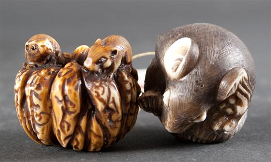 Two Japanese carved ivory netsukes: