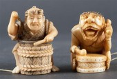 Two Japanese carved ivory nets