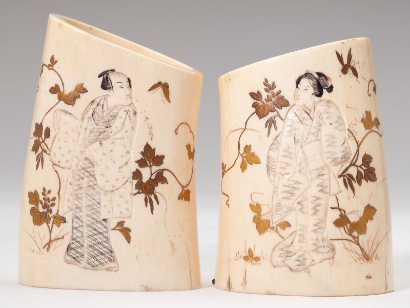 Two Japanese Carved Ivory Tusk