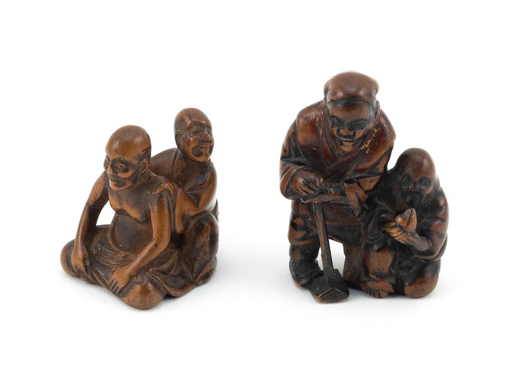 TWO JAPANESE CARVED WOOD FIGURAL