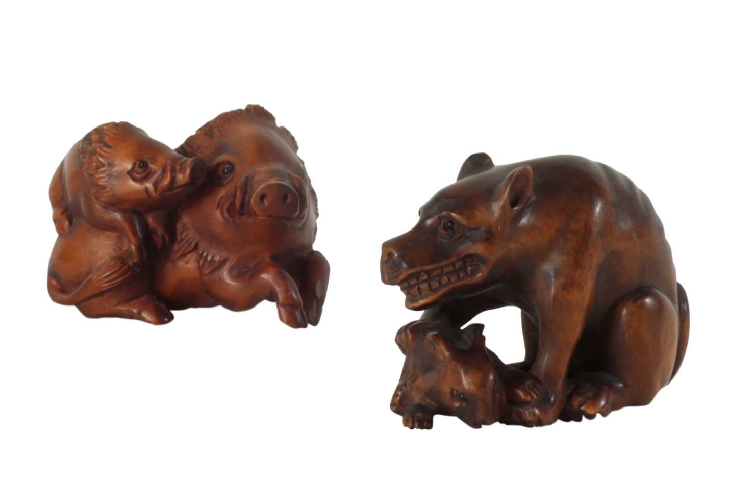 TWO JAPANESE CARVED WOOD NETSUKE