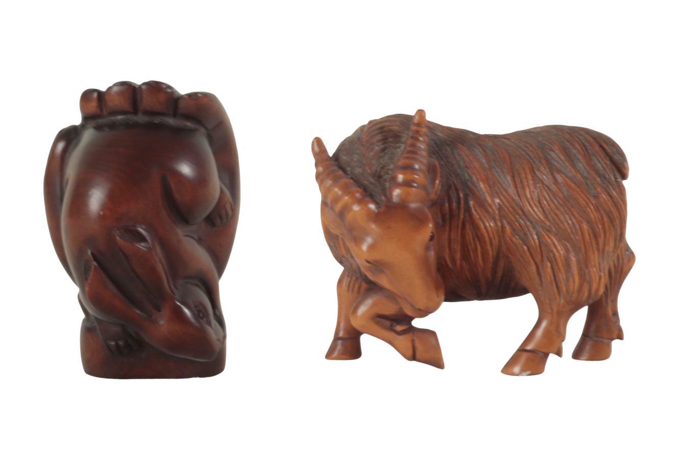 TWO JAPANESE CARVED WOOD NETSUKE