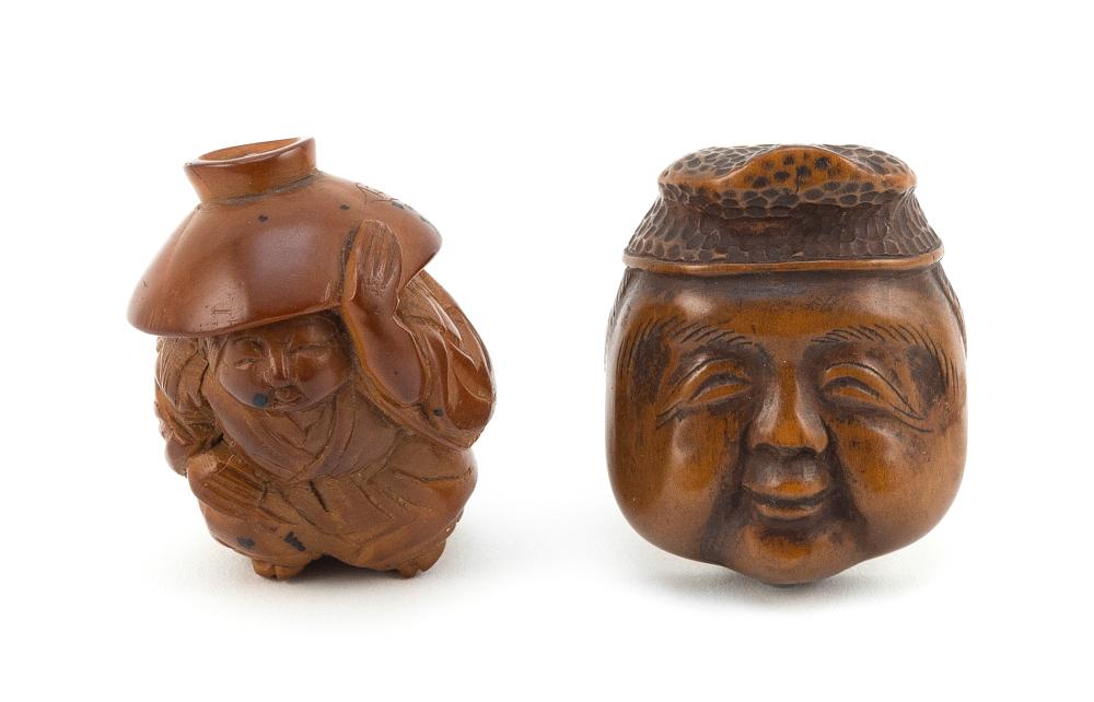 TWO JAPANESE CARVED WOOD NETSUKE
