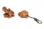 TWO JAPANESE CARVED WOOD NETSU