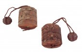 TWO JAPANESE CARVED WOOD THREE