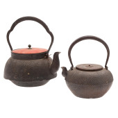 TWO JAPANESE CAST IRON TEA KET