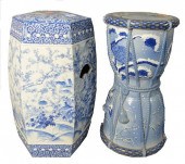 TWO JAPANESE CERAMIC BLUE AND