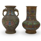 TWO JAPANESE CHAMPLEVE VASEDES