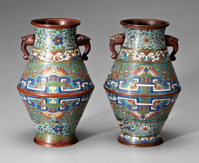 Two Japanese champleve vases:
