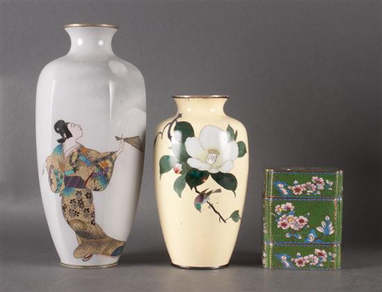 Two Japanese cloisonne enamel vases