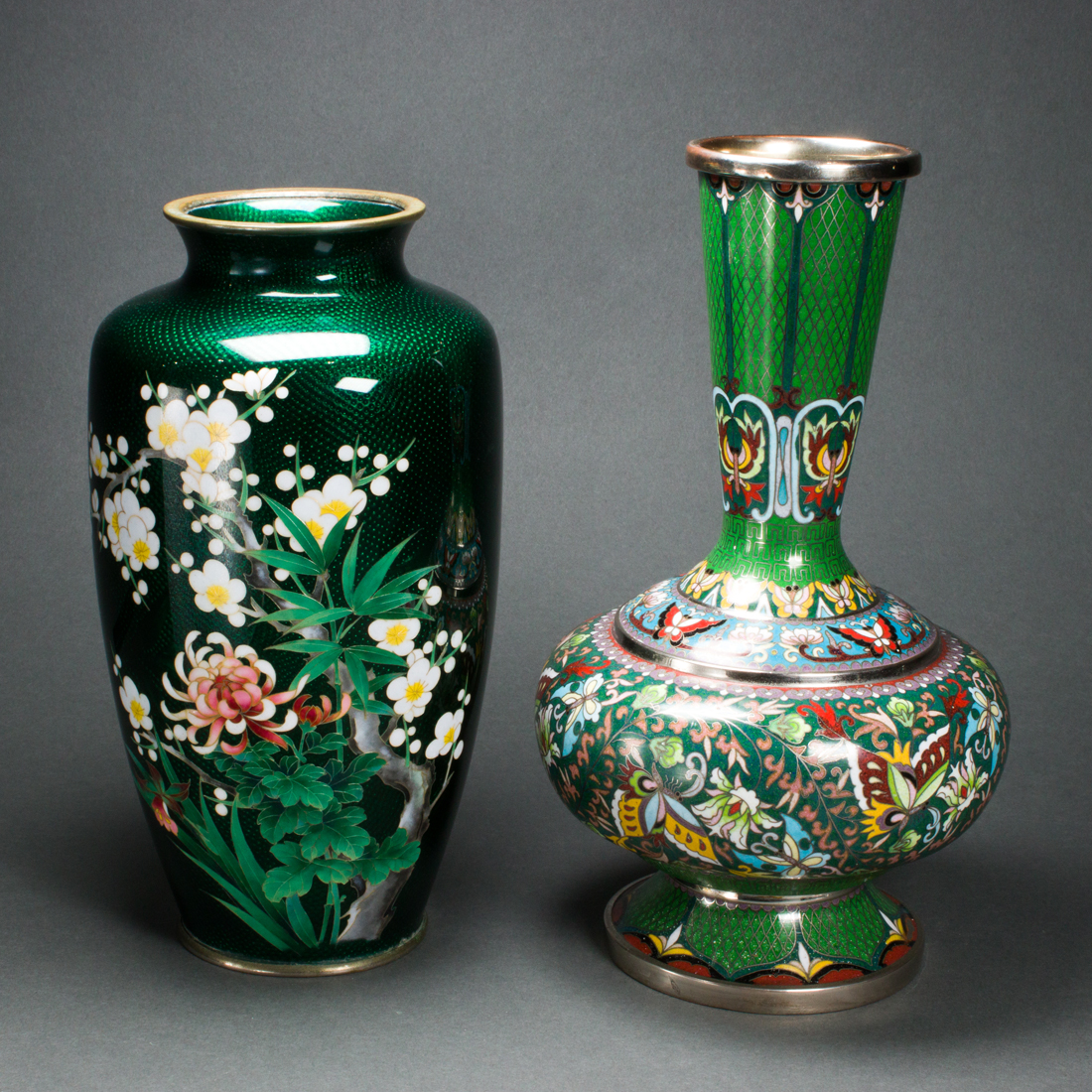 TWO JAPANESE CLOISONNE ENAMEL VASES