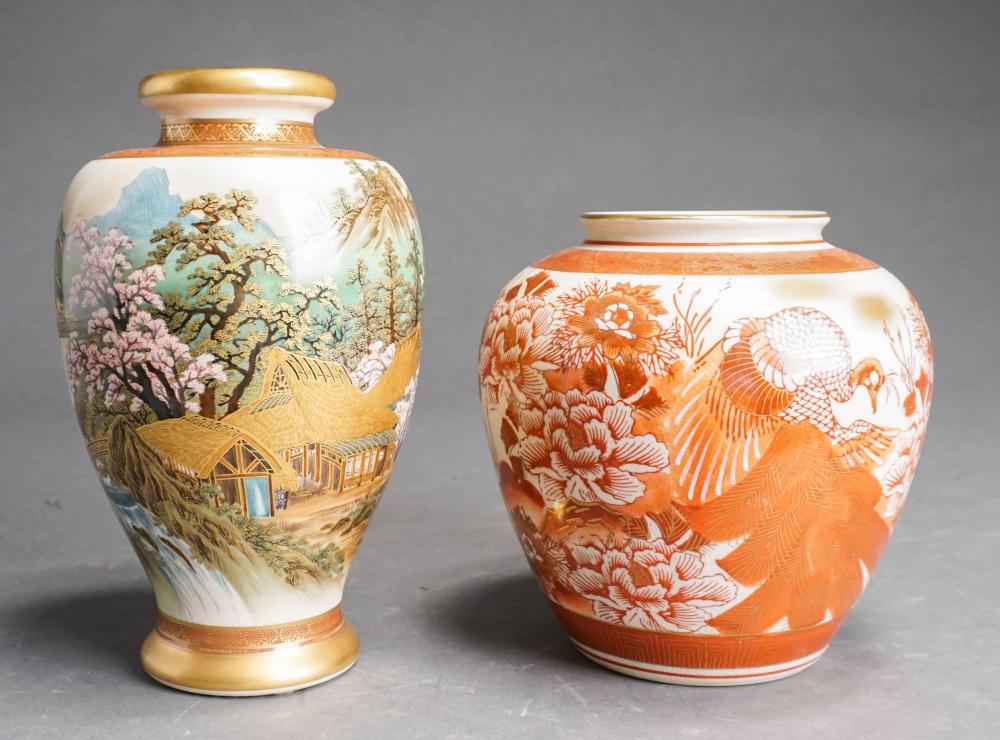 TWO JAPANESE EARTHENWARE VASES, H