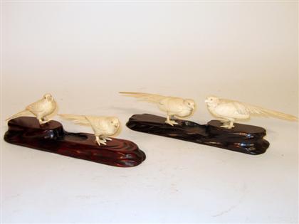 Two Japanese elephant ivory bird
