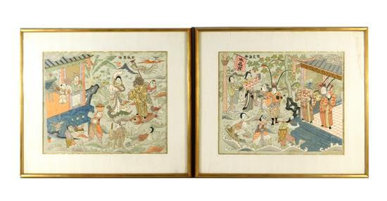 TWO JAPANESE FRAMED SILK