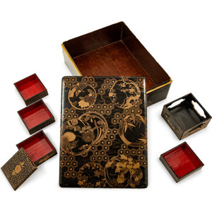 Two Japanese Gilt Decorated Black