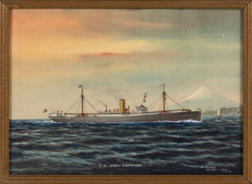 TWO JAPANESE GOUACHES OF STEAMERS