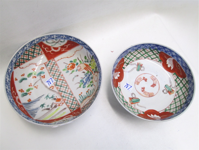 TWO JAPANESE IMARI PORCELAIN BOWLS;