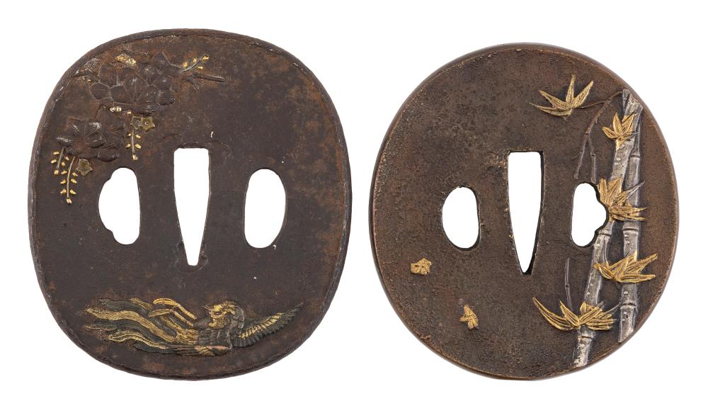 TWO JAPANESE IRON MARU GATA TSUBA