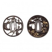 TWO JAPANESE IRON SHAKUDO TSUB