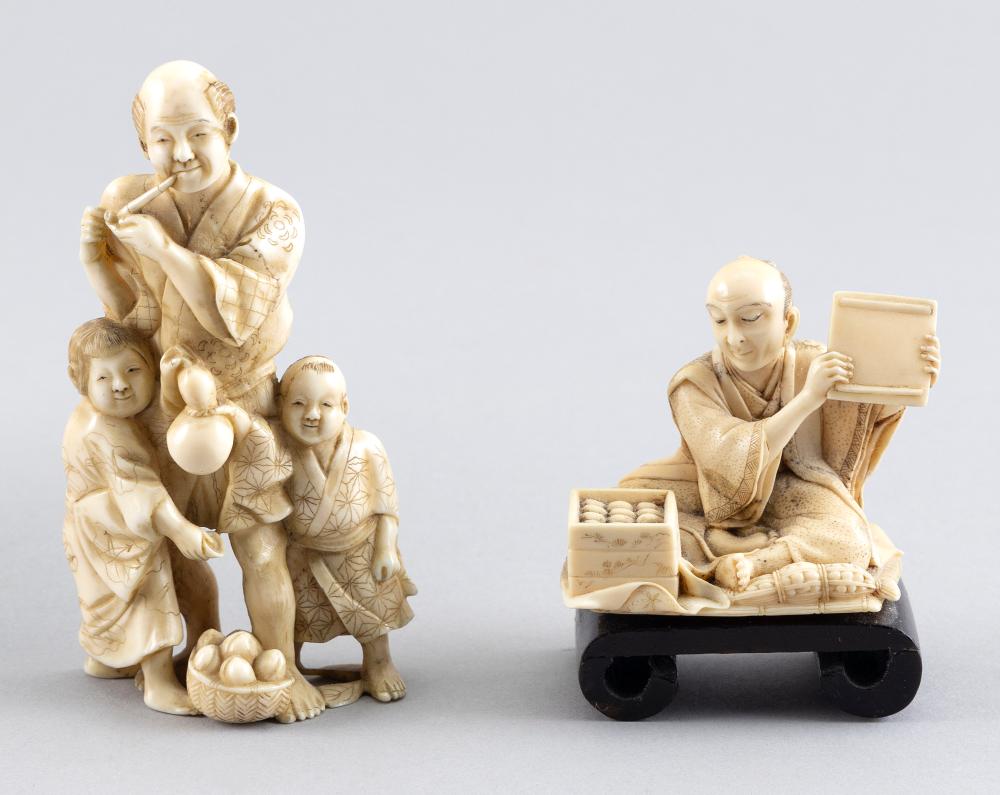 TWO JAPANESE IVORY FIGURE GROUPS