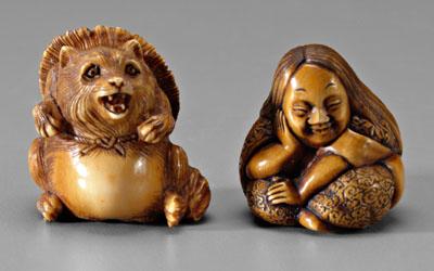 Two Japanese ivory netsukes: finely