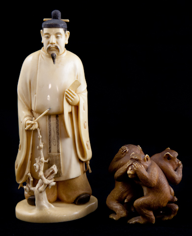 TWO JAPANESE IVORY OKIMONO the