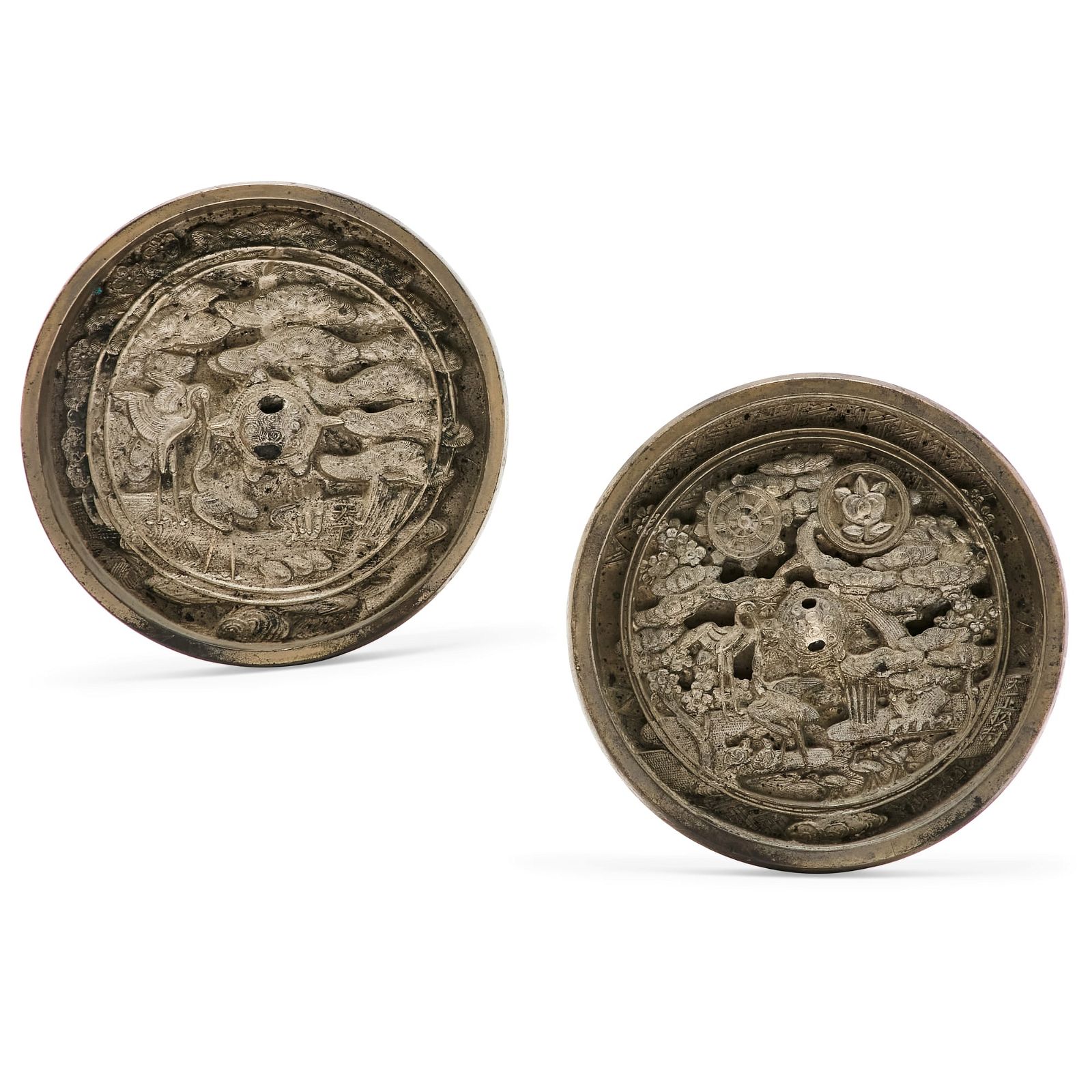 TWO JAPANESE METALWARE MIRRORSTwo
